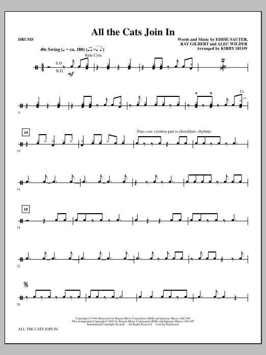 Download Kirby Shaw All The Cats Join In - Drums Sheet Music and learn how to play Choir Instrumental Pak PDF digital score in minutes