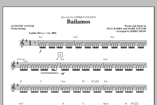 Download Kirby Shaw Bailamos - Acoustic Guitar (Nylon String) Sheet Music and learn how to play Choir Instrumental Pak PDF digital score in minutes