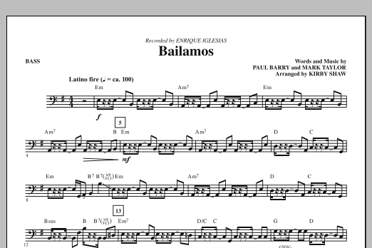 Download Kirby Shaw Bailamos - Bass Sheet Music and learn how to play Choir Instrumental Pak PDF digital score in minutes