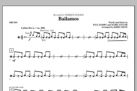 Download Kirby Shaw Bailamos - Drums Sheet Music and learn how to play Choir Instrumental Pak PDF digital score in minutes