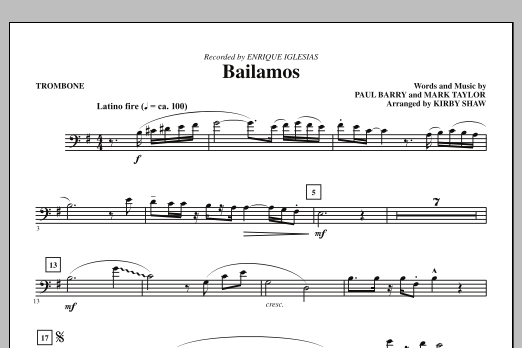 Download Kirby Shaw Bailamos - Trombone Sheet Music and learn how to play Choir Instrumental Pak PDF digital score in minutes