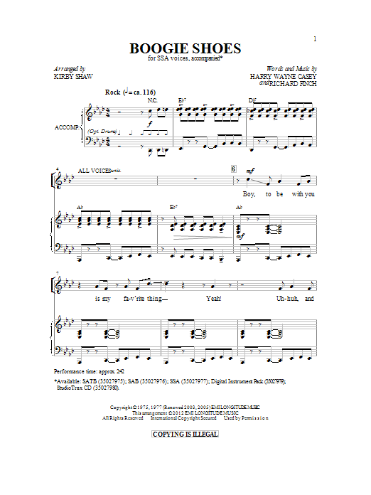Download Kirby Shaw Boogie Shoes Sheet Music and learn how to play SAB PDF digital score in minutes