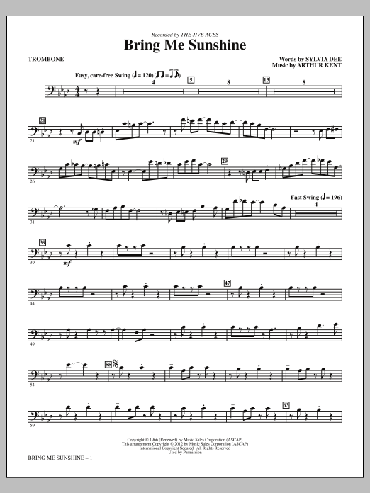 Download Kirby Shaw Bring Me Sunshine - Trombone Sheet Music and learn how to play Choir Instrumental Pak PDF digital score in minutes