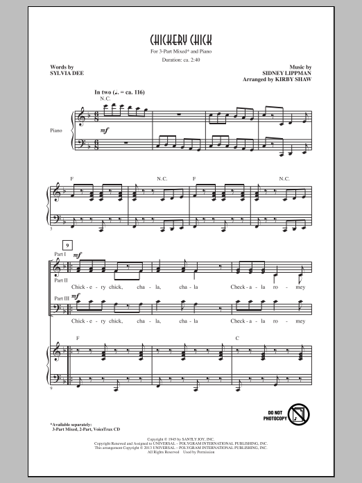 Download Sammy Kaye Chickery Chick (arr. Kirby Shaw) Sheet Music and learn how to play 2-Part Choir PDF digital score in minutes