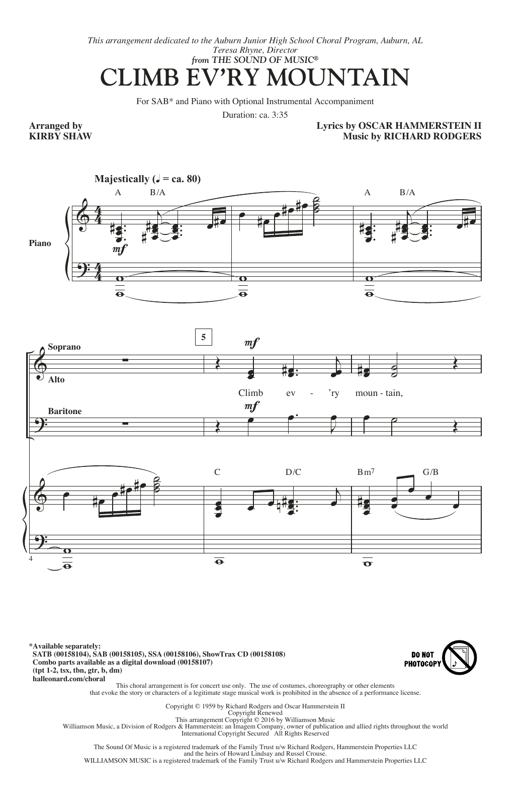 Download Kirby Shaw Climb Ev'ry Mountain Sheet Music and learn how to play SAB PDF digital score in minutes