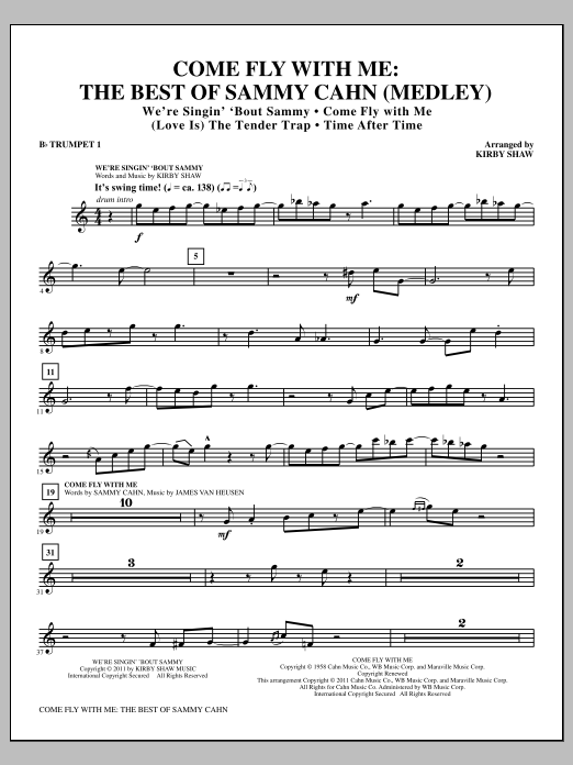 Download Kirby Shaw Come Fly With Me: The Best Of Sammy Cahn - Bb Trumpet 1 Sheet Music and learn how to play Choir Instrumental Pak PDF digital score in minutes