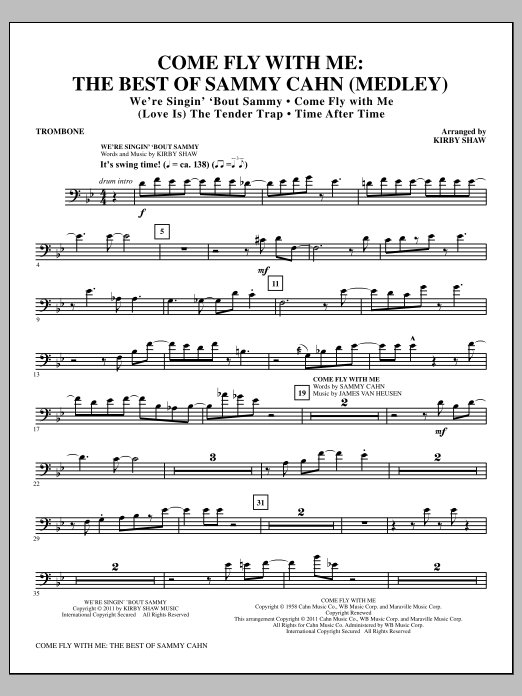 Download Kirby Shaw Come Fly With Me: The Best Of Sammy Cahn - Trombone Sheet Music and learn how to play Choir Instrumental Pak PDF digital score in minutes