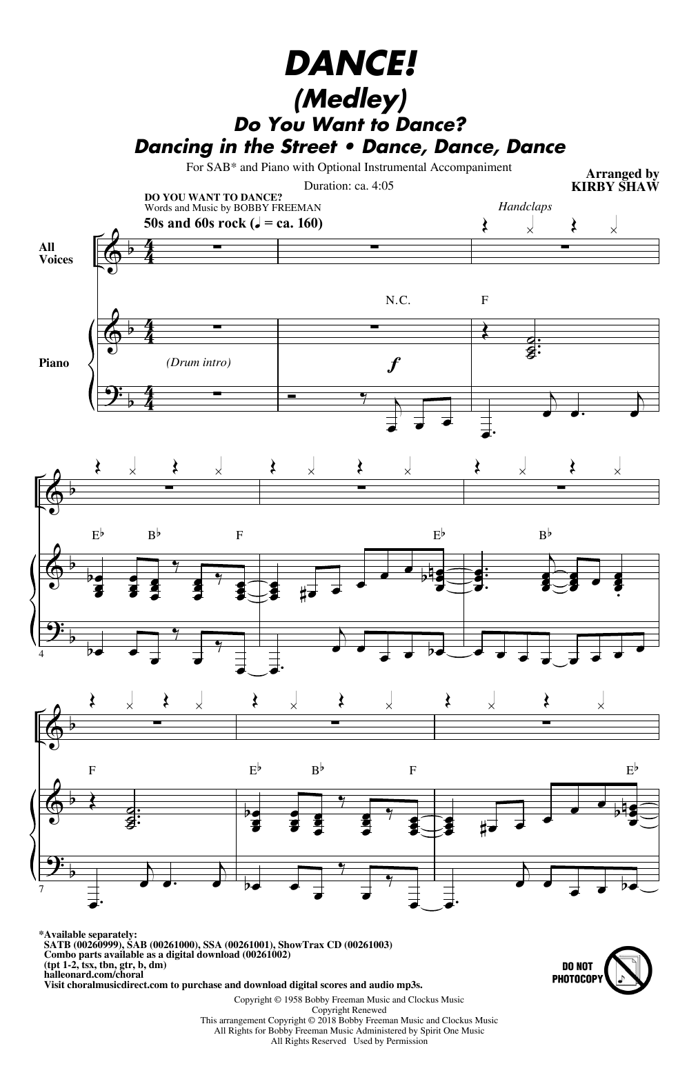 Download Kirby Shaw DANCE! (Medley) Sheet Music and learn how to play SATB Choir PDF digital score in minutes