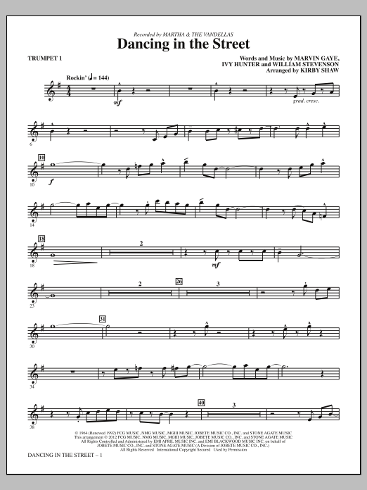 Download Kirby Shaw Dancing In The Street - Bb Trumpet 1 Sheet Music and learn how to play Choir Instrumental Pak PDF digital score in minutes
