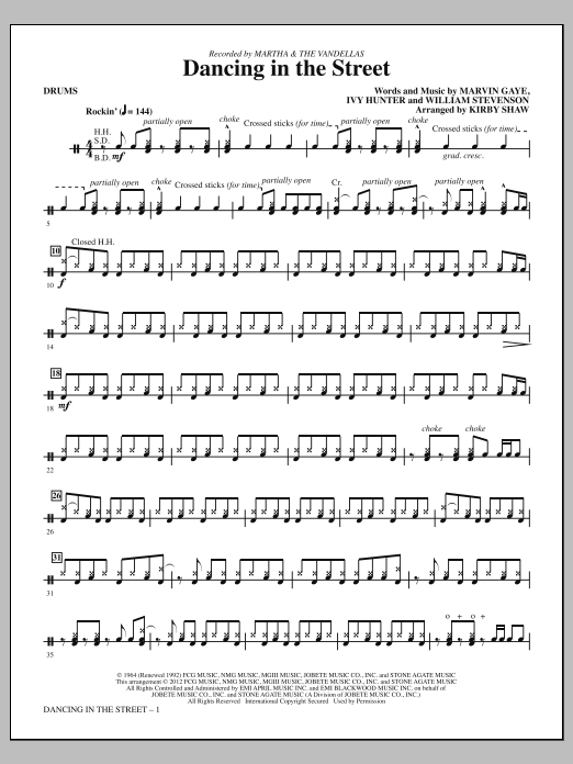 Download Kirby Shaw Dancing In The Street - Drums Sheet Music and learn how to play Choir Instrumental Pak PDF digital score in minutes