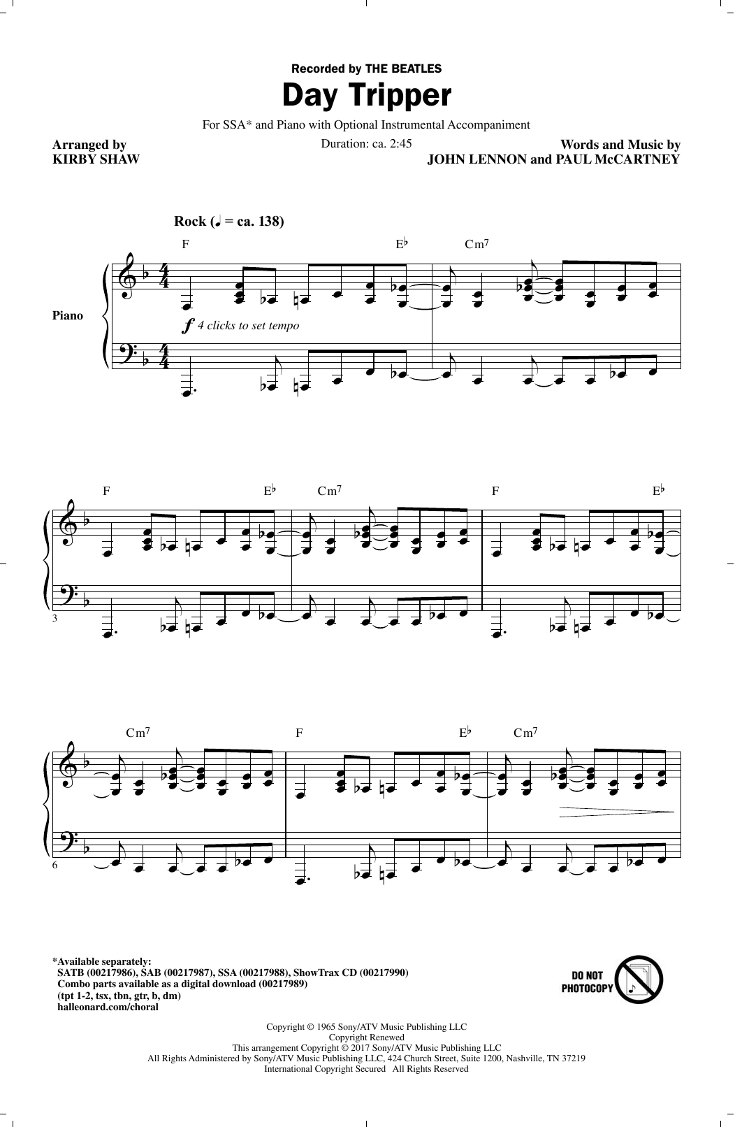 Download Kirby Shaw Day Tripper Sheet Music and learn how to play SATB PDF digital score in minutes