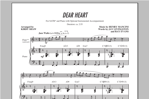 Download Henry Mancini Dear Heart (arr. Kirby Shaw) Sheet Music and learn how to play SATB PDF digital score in minutes