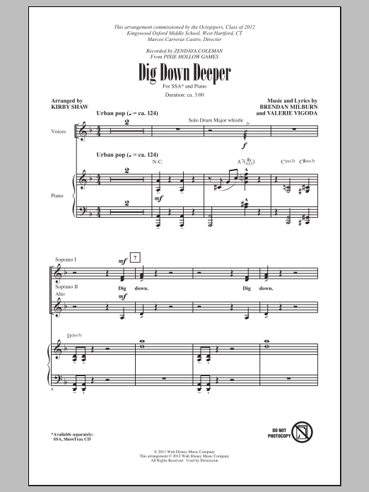 Download Zendaya Coleman Dig Down Deeper (arr. Kirby Shaw) Sheet Music and learn how to play SSA PDF digital score in minutes