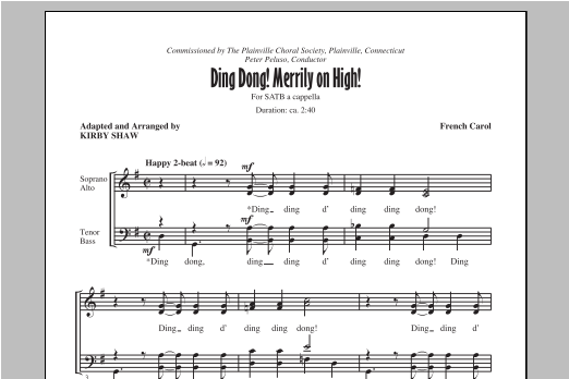 Download Traditional Carol Ding Dong! Merrily On High! (arr. Kirby Shaw) Sheet Music and learn how to play SATB PDF digital score in minutes