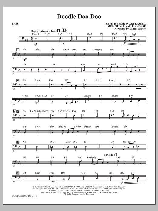 Download Kirby Shaw Doodle Doo Doo - Bass Sheet Music and learn how to play Choir Instrumental Pak PDF digital score in minutes
