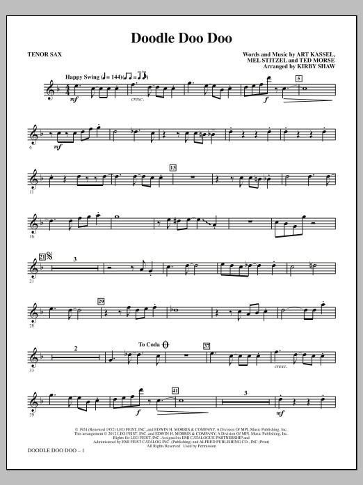 Download Kirby Shaw Doodle Doo Doo - Bb Tenor Saxophone Sheet Music and learn how to play Choir Instrumental Pak PDF digital score in minutes