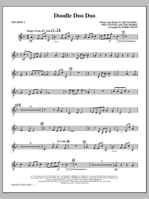 Download Kirby Shaw Doodle Doo Doo - Bb Trumpet 1 Sheet Music and learn how to play Choir Instrumental Pak PDF digital score in minutes