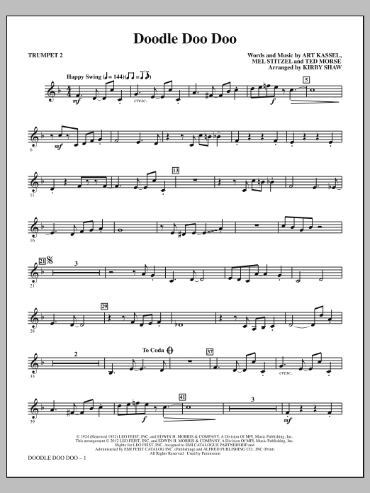 Download Kirby Shaw Doodle Doo Doo - Bb Trumpet 2 Sheet Music and learn how to play Choir Instrumental Pak PDF digital score in minutes