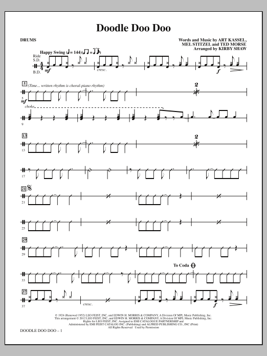 Download Kirby Shaw Doodle Doo Doo - Drums Sheet Music and learn how to play Choir Instrumental Pak PDF digital score in minutes