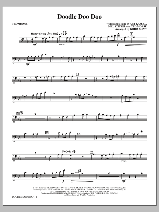 Download Kirby Shaw Doodle Doo Doo - Trombone Sheet Music and learn how to play Choir Instrumental Pak PDF digital score in minutes