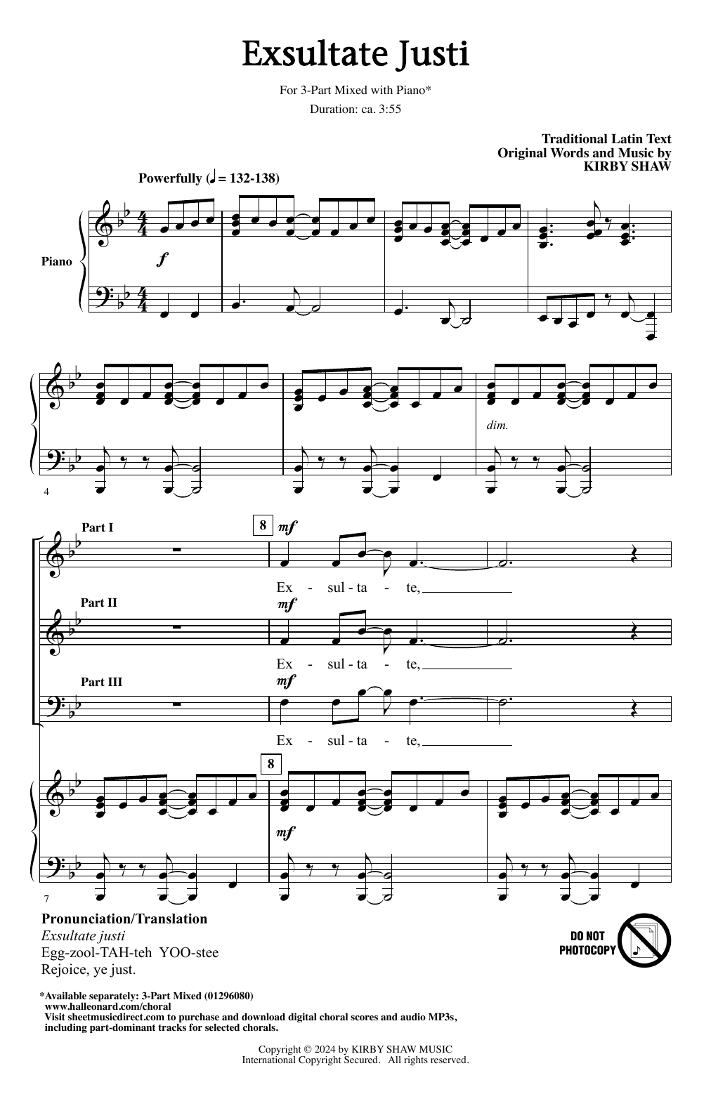 Download Kirby Shaw Exsultate Justi Sheet Music and learn how to play 3-Part Mixed Choir PDF digital score in minutes