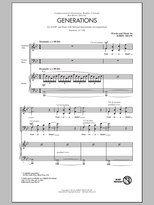 Download Kirby Shaw Generations Sheet Music and learn how to play SAB PDF digital score in minutes