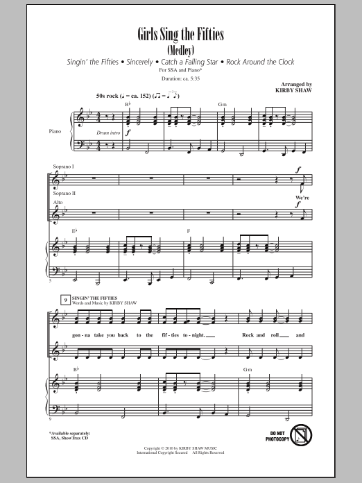 Download Kirby Shaw Girls Sing The Fifties (Medley) Sheet Music and learn how to play SSA Choir PDF digital score in minutes