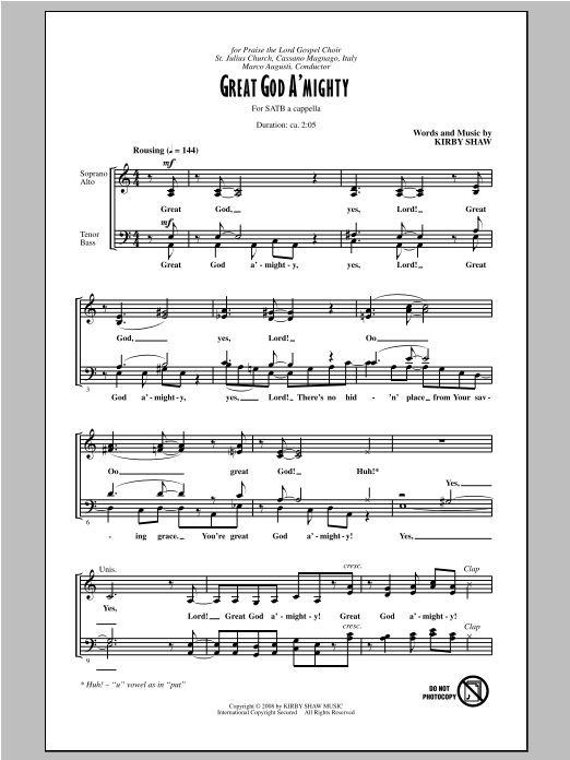 Download Kirby Shaw Great God A'Mighty Sheet Music and learn how to play SATB PDF digital score in minutes