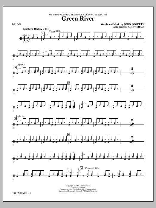 Download Kirby Shaw Green River - Drums Sheet Music and learn how to play Choir Instrumental Pak PDF digital score in minutes