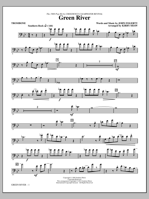 Download Kirby Shaw Green River - Trombone Sheet Music and learn how to play Choir Instrumental Pak PDF digital score in minutes