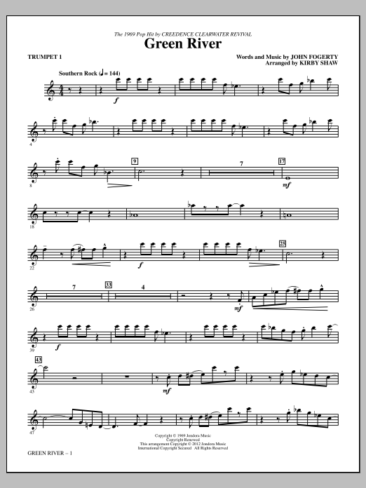 Download Kirby Shaw Green River - Trumpet 1 Sheet Music and learn how to play Choir Instrumental Pak PDF digital score in minutes