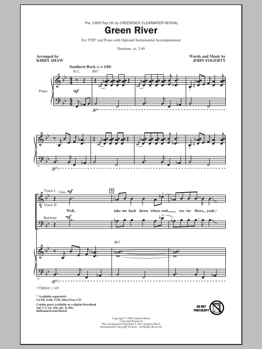 Download Creedence Clearwater Revival Green River (arr. Kirby Shaw) Sheet Music and learn how to play TTBB PDF digital score in minutes