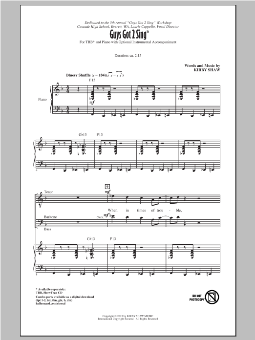Download Kirby Shaw Guys Got To Sing Sheet Music and learn how to play Choral TBB PDF digital score in minutes