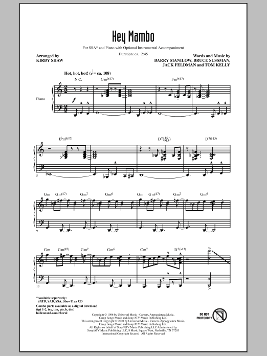 Download Kirby Shaw Hey Mambo Sheet Music and learn how to play SATB Choir PDF digital score in minutes