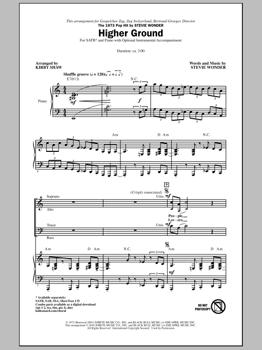 Download Kirby Shaw Higher Ground Sheet Music and learn how to play SATB Choir PDF digital score in minutes