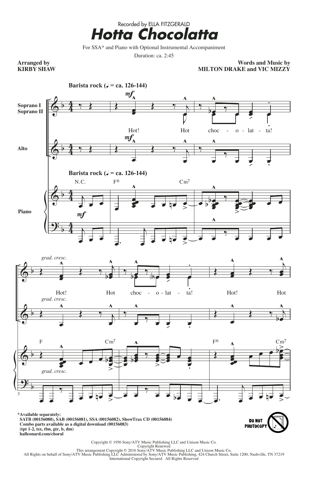 Download Kirby Shaw Hotta Chocolatta Sheet Music and learn how to play SATB PDF digital score in minutes