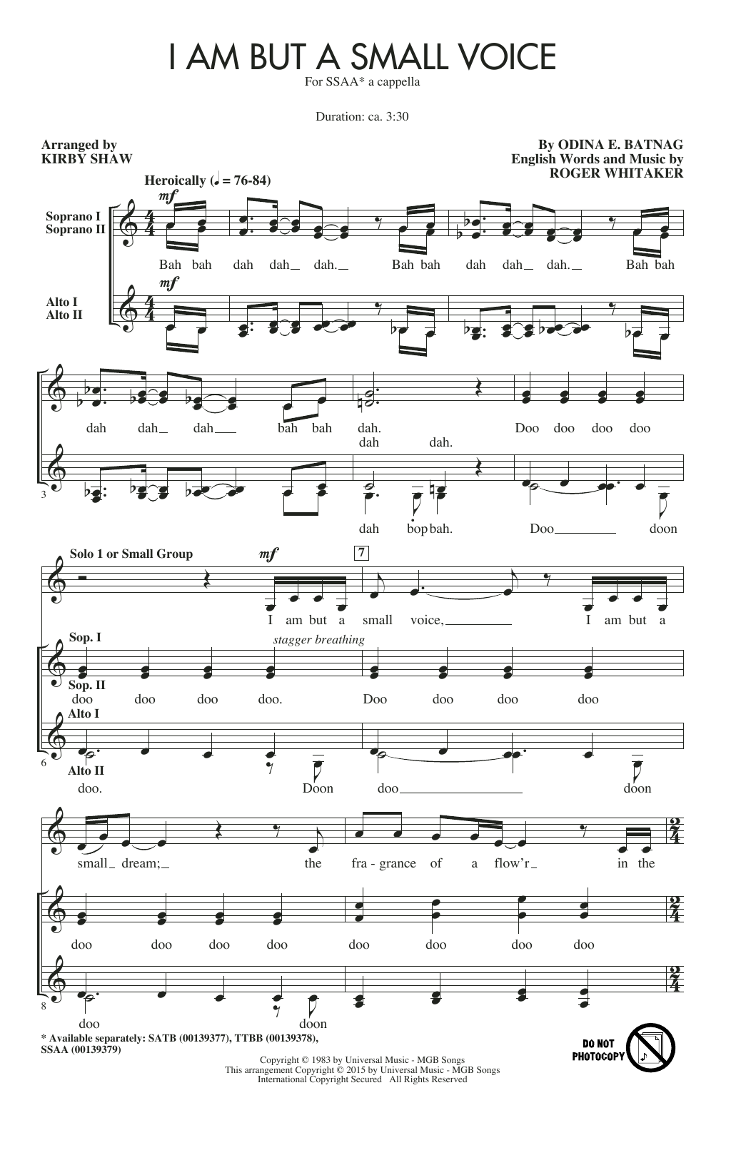Download Odina E. Batnag I Am But A Small Voice (arr. Kirby Shaw) Sheet Music and learn how to play SATB PDF digital score in minutes
