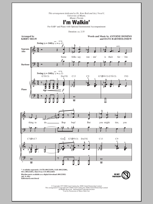 Download Kirby Shaw I'm Walkin' Sheet Music and learn how to play SSA PDF digital score in minutes