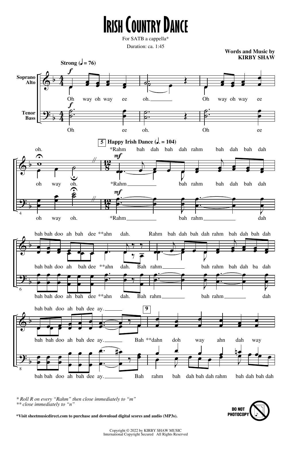 Download Kirby Shaw Irish Country Dance Sheet Music and learn how to play SATB Choir PDF digital score in minutes