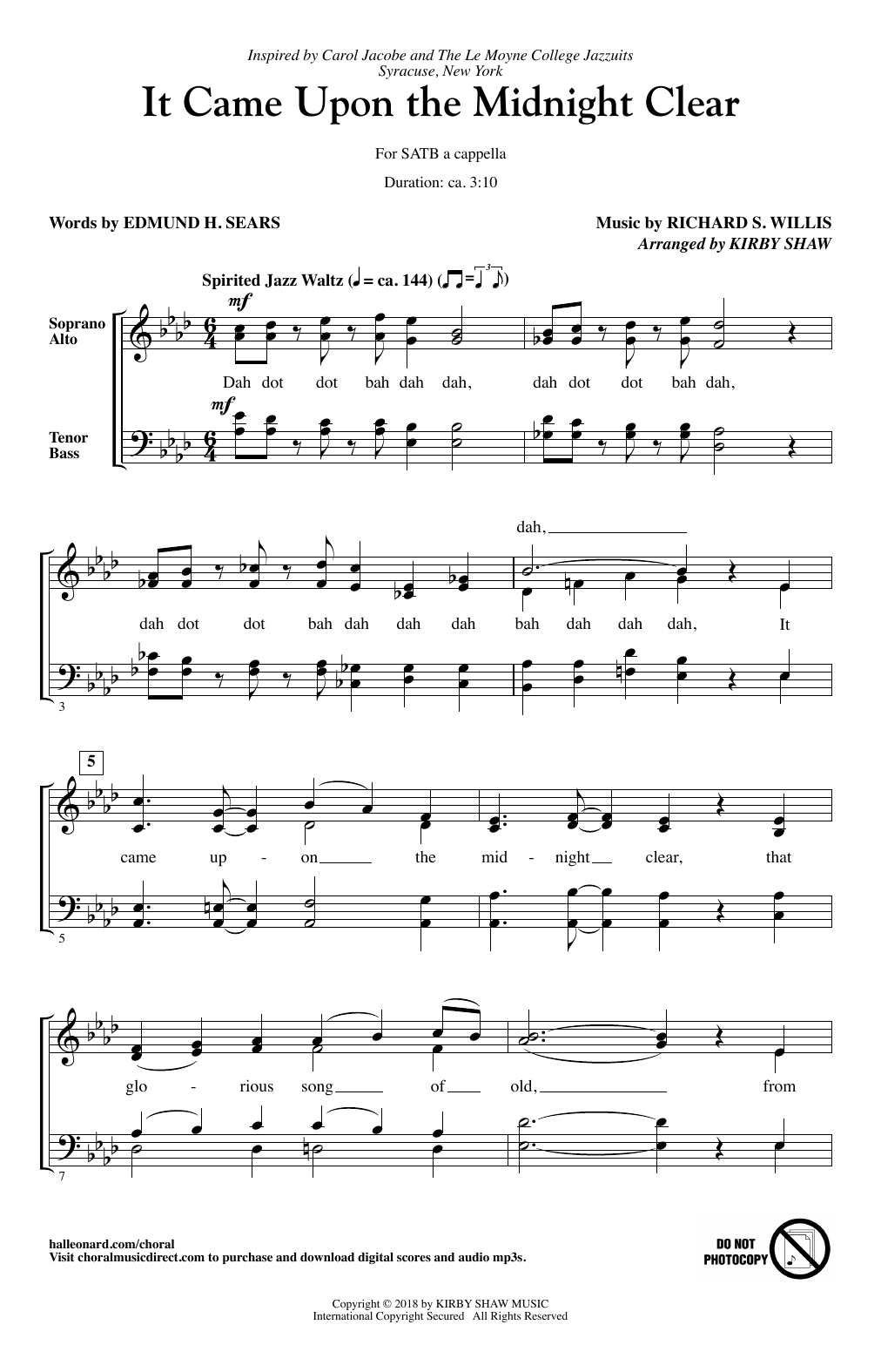 Download Kirby Shaw It Came Upon The Midnight Clear Sheet Music and learn how to play SATB Choir PDF digital score in minutes