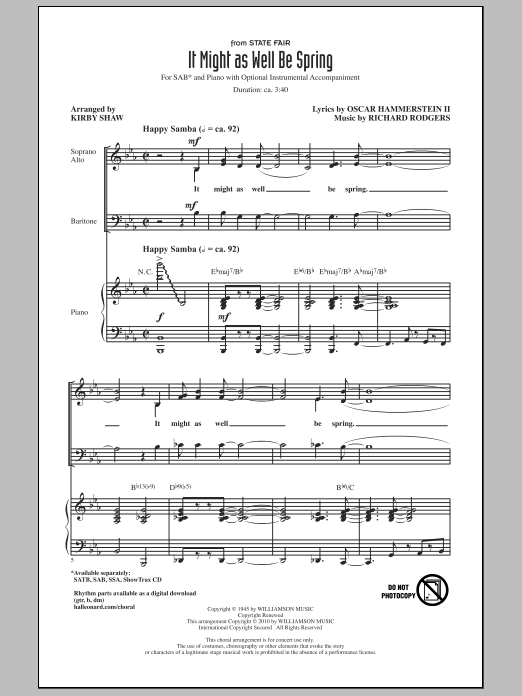 Download Kirby Shaw It Might As Well Be Spring Sheet Music and learn how to play SAB Choir PDF digital score in minutes