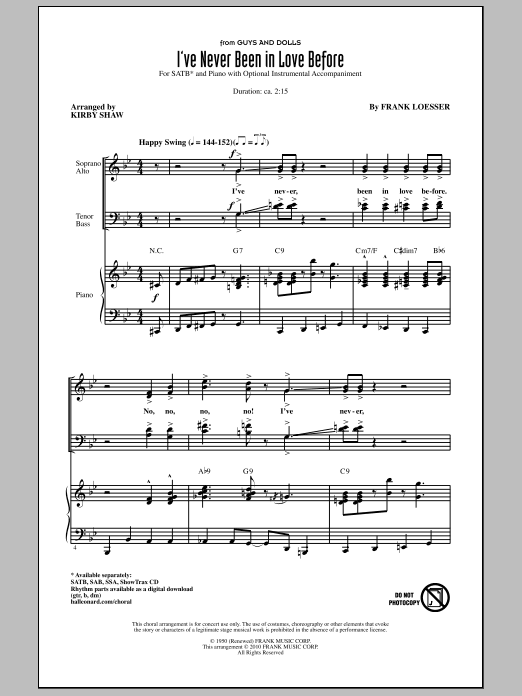 Download Kirby Shaw I've Never Been In Love Before Sheet Music and learn how to play SAB Choir PDF digital score in minutes
