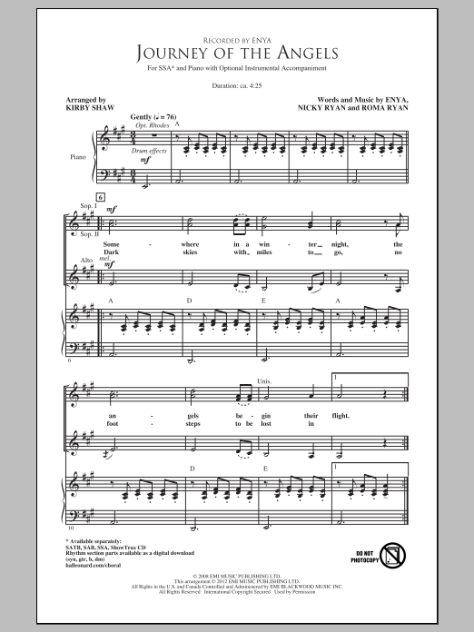 Download Enya Journey Of The Angels (arr. Kirby Shaw) Sheet Music and learn how to play SATB PDF digital score in minutes