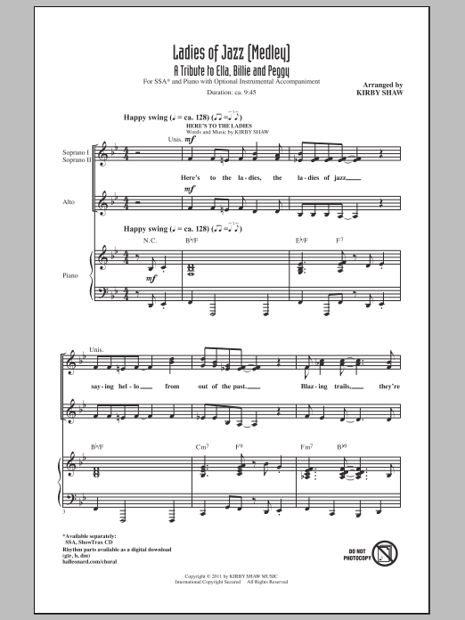 Download Billie Holiday Ladies Of Jazz (Medley) (arr. Kirby Shaw) Sheet Music and learn how to play SSA PDF digital score in minutes