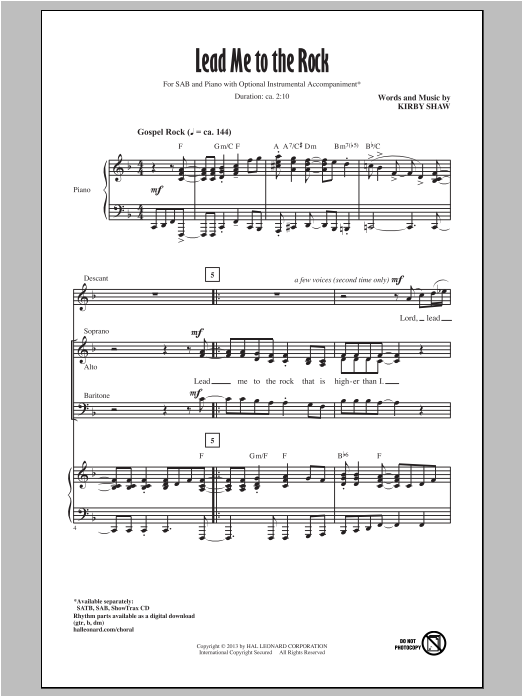 Download Kirby Shaw Lead Me To The Rock Sheet Music and learn how to play SAB PDF digital score in minutes