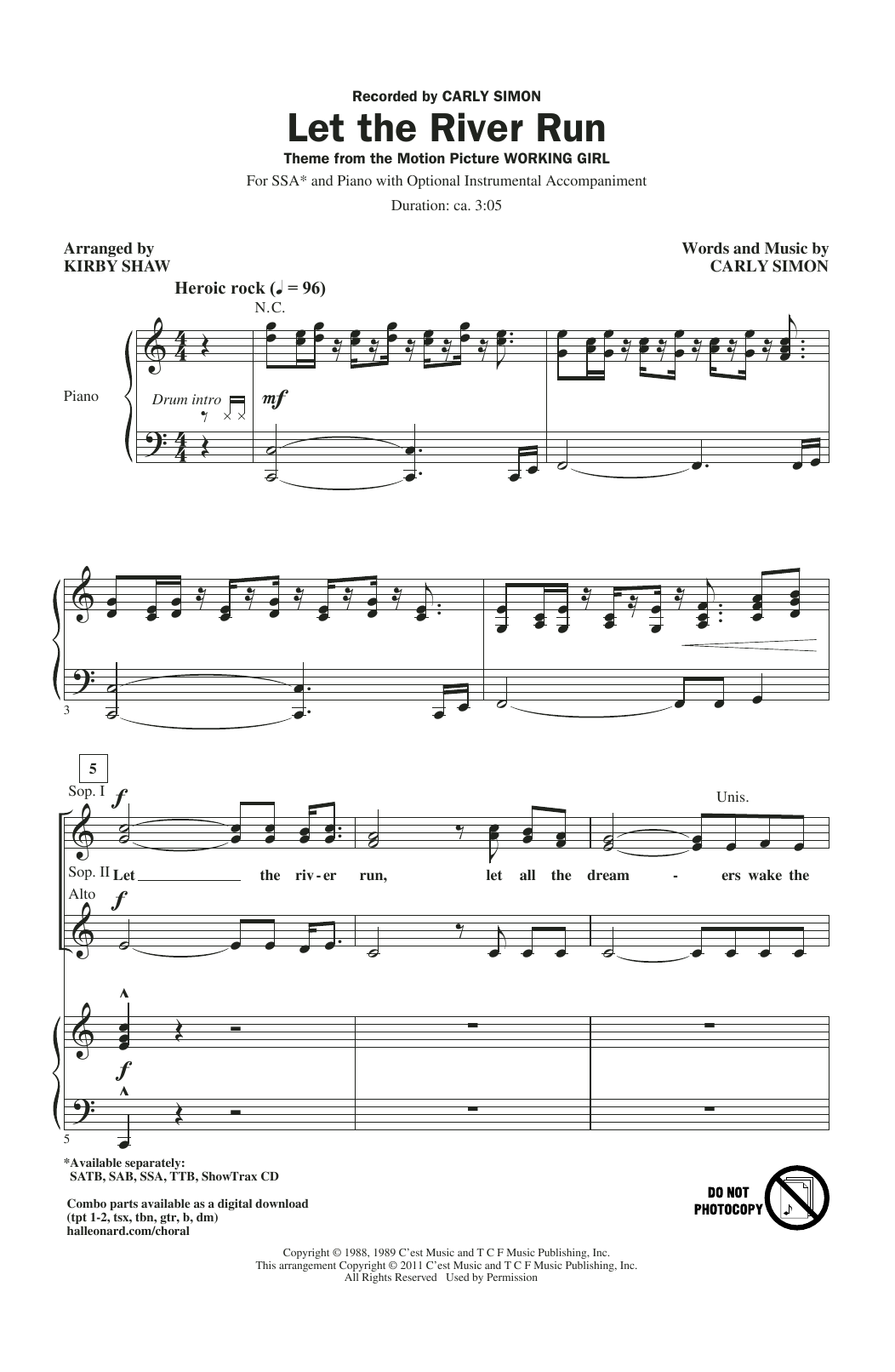 Download Kirby Shaw Let The River Run Sheet Music and learn how to play SATB Choir PDF digital score in minutes