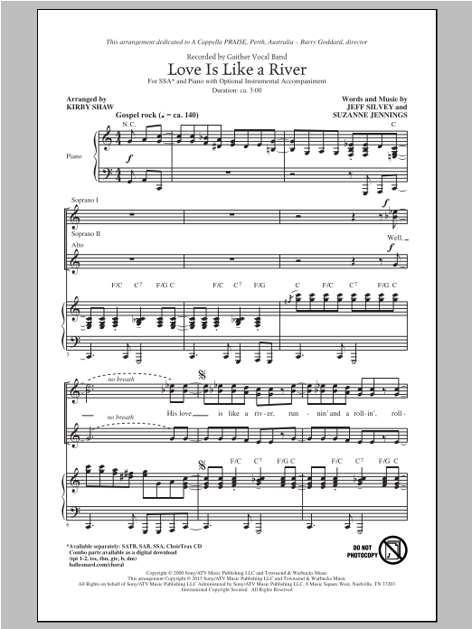 Download Kirby Shaw Love Is Like A River Sheet Music and learn how to play SAB PDF digital score in minutes