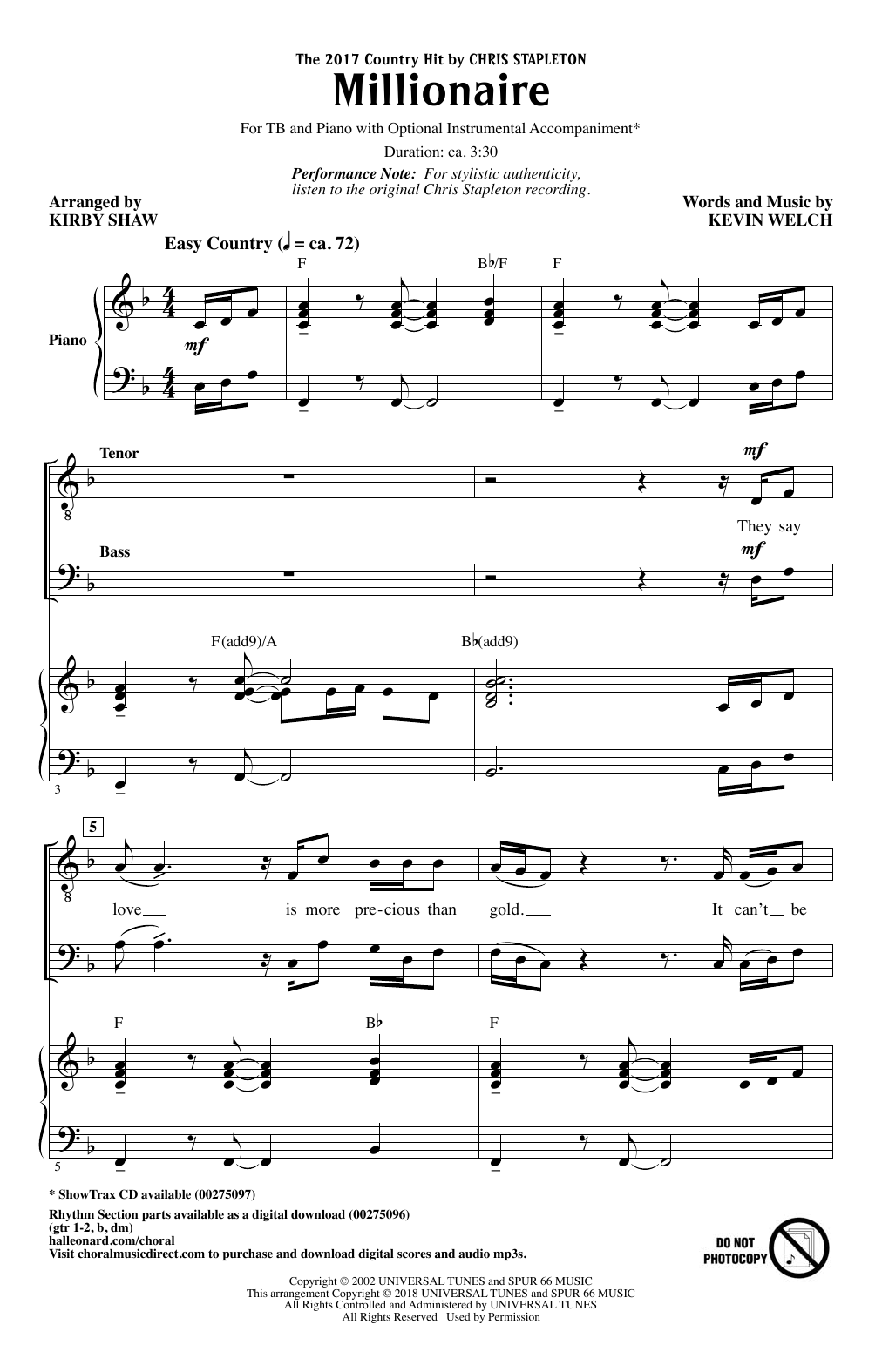 Download Kirby Shaw Millionaire Sheet Music and learn how to play TB PDF digital score in minutes