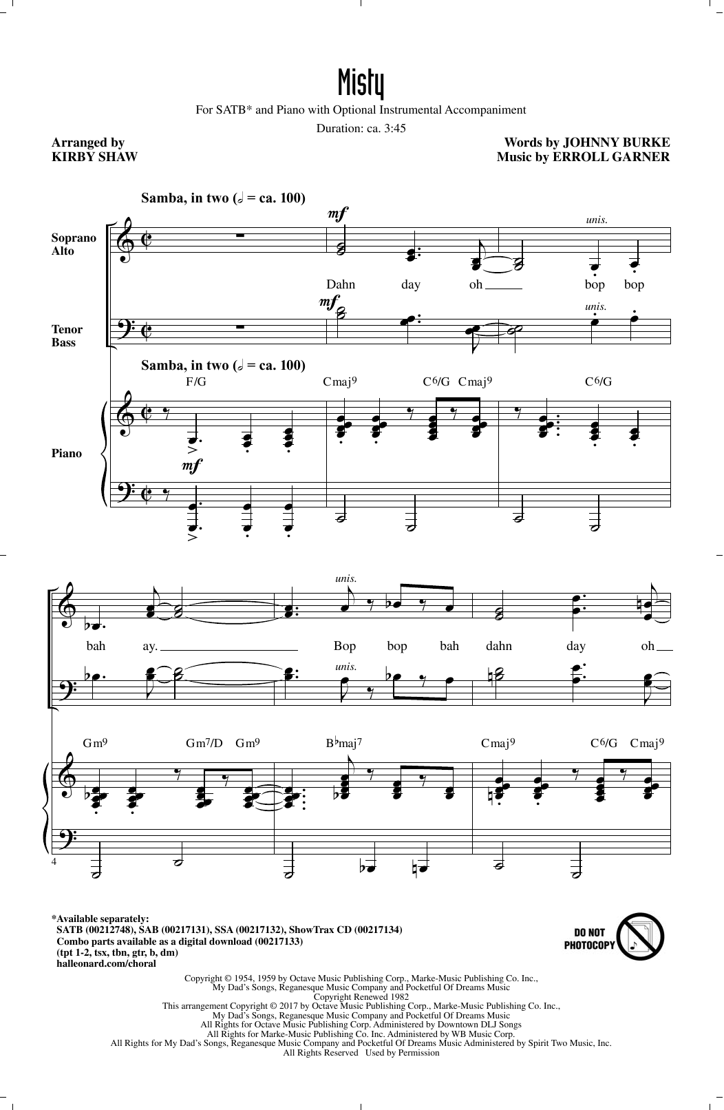 Download Kirby Shaw Misty Sheet Music and learn how to play SAB PDF digital score in minutes