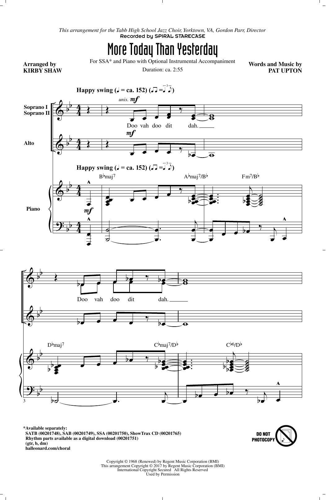 Download Kirby Shaw More Today Than Yesterday Sheet Music and learn how to play SATB PDF digital score in minutes